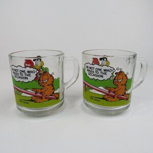 80s Garfield Odie Cups Mug 2 McDonalds Glass Vintage Jim Davis Rise to the Occas
